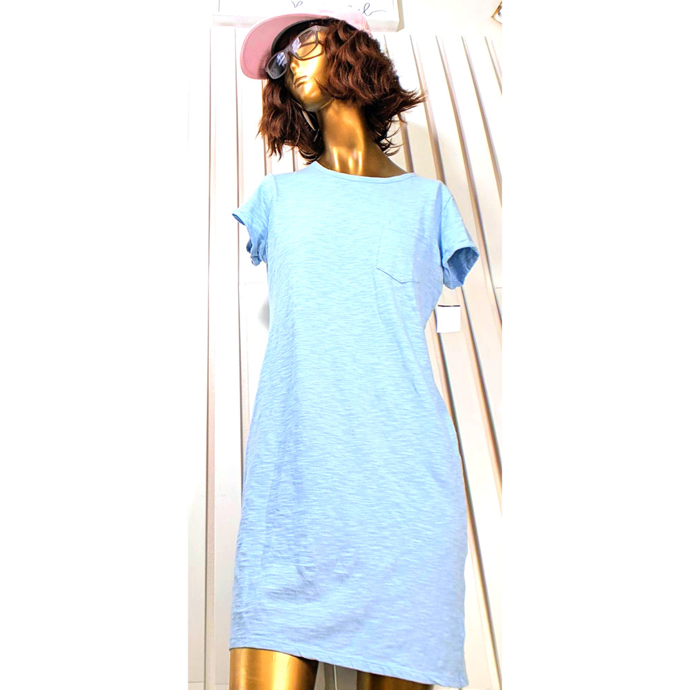 Womens Gap Blue T-shirt Patch Pocket Dress Distressed Vintage Short Sleeve Small